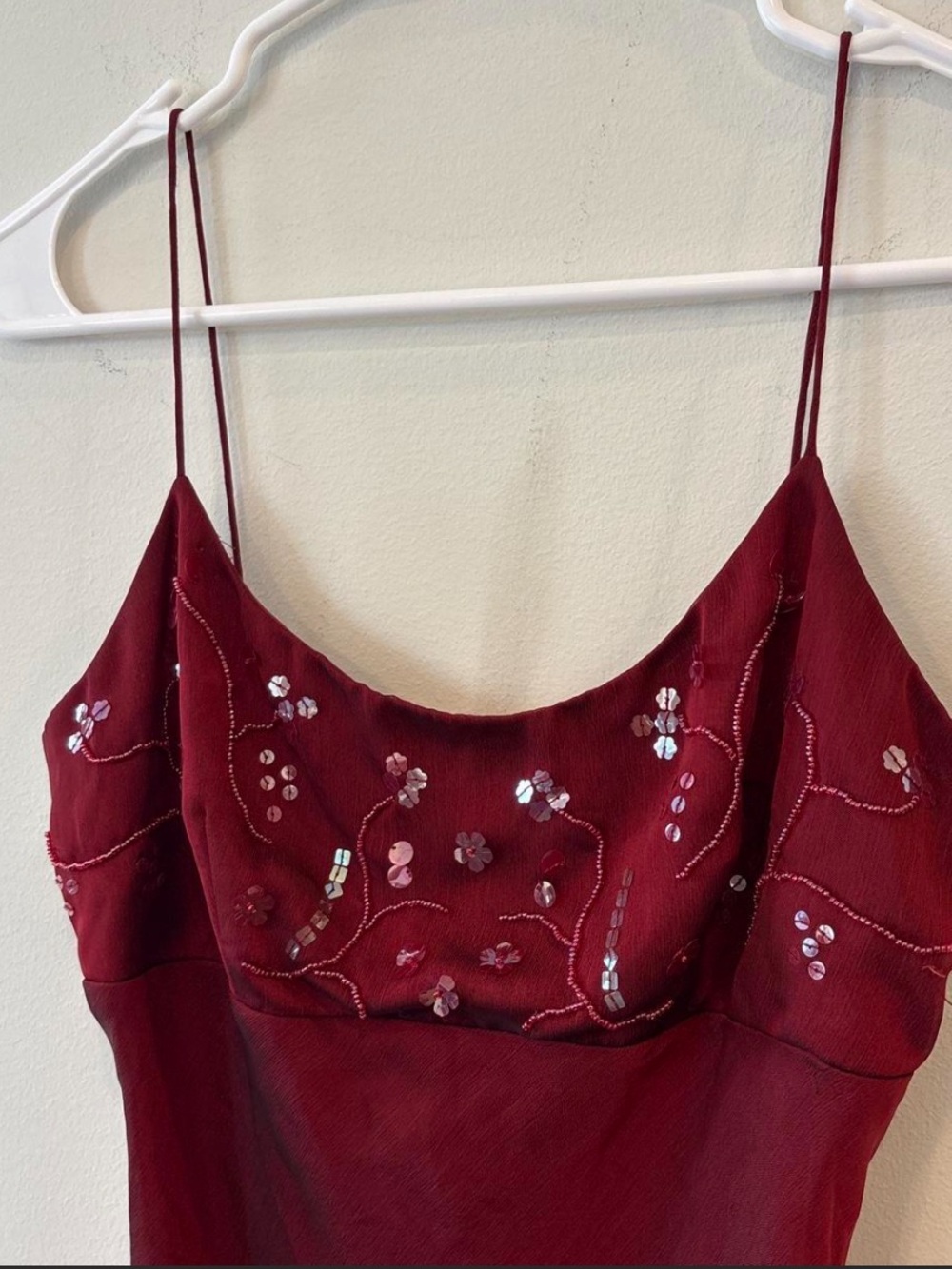 vintage express silk Y2K Burgundy beaded slip dress with sequin embellishments - Picture 3 of 7